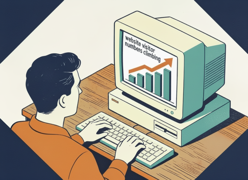 webmaster sits at his pc using website traffic exchangers